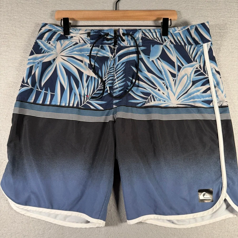 Quiksilver Mens Boardshorts Blue Tropical Palm Ombre Hawaii Surf Shorts Size 36